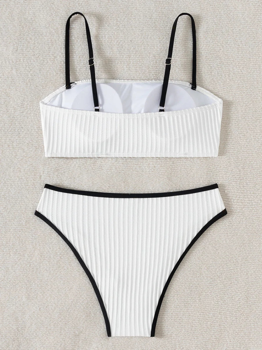 XS - L Wrinkled High Waist Bikini Women Bandeau Swimsuit Female Swimwear Two-pieces Bikini Set Bathing Suit Swim Beach Wear Lady