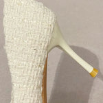 Fashion Tweed Cloth Stiletto Heel Pumps Women Elegant Pointed Toe High Heel Shoes Woman Brand Thin Heeled Party Dress Shoes