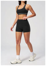 Summer New Color Contrast Yoga Set Women Tight I-shaped Back Sports Bra Versatile Fitness Suit High Waist Shorts Workout Clothes