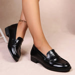 Elegant Black Pu Leather Flats Women Plus Size 42 Comfortable Low Heel Loafers Woman 2026 Slip On Dress Office Shoes Ladies