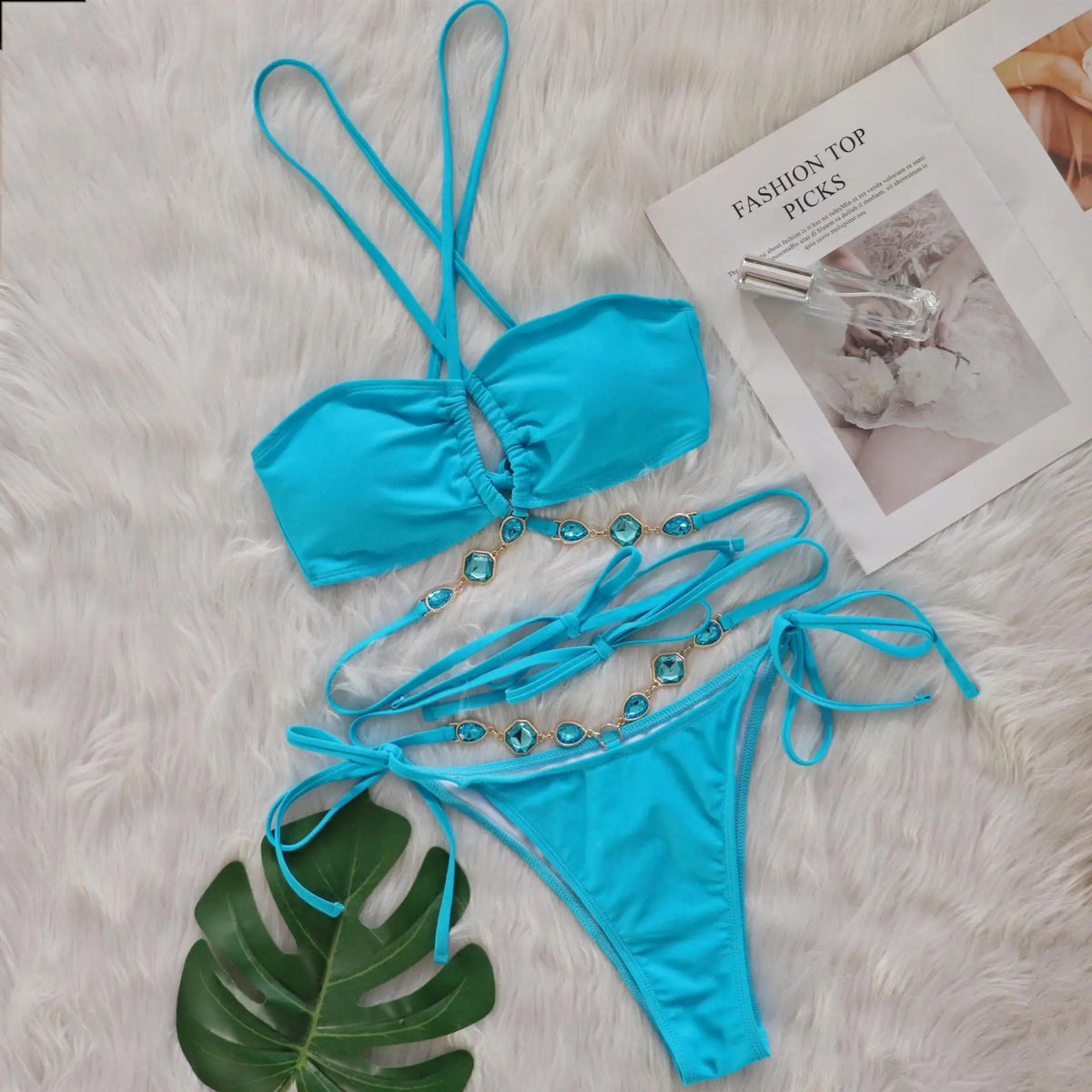 DEKA Brazilian Diamond Bikini Set Women Halter Blue Swimwear Female Swimsuit Bandage Bikini SetBathing Suit Swim Beach Wear