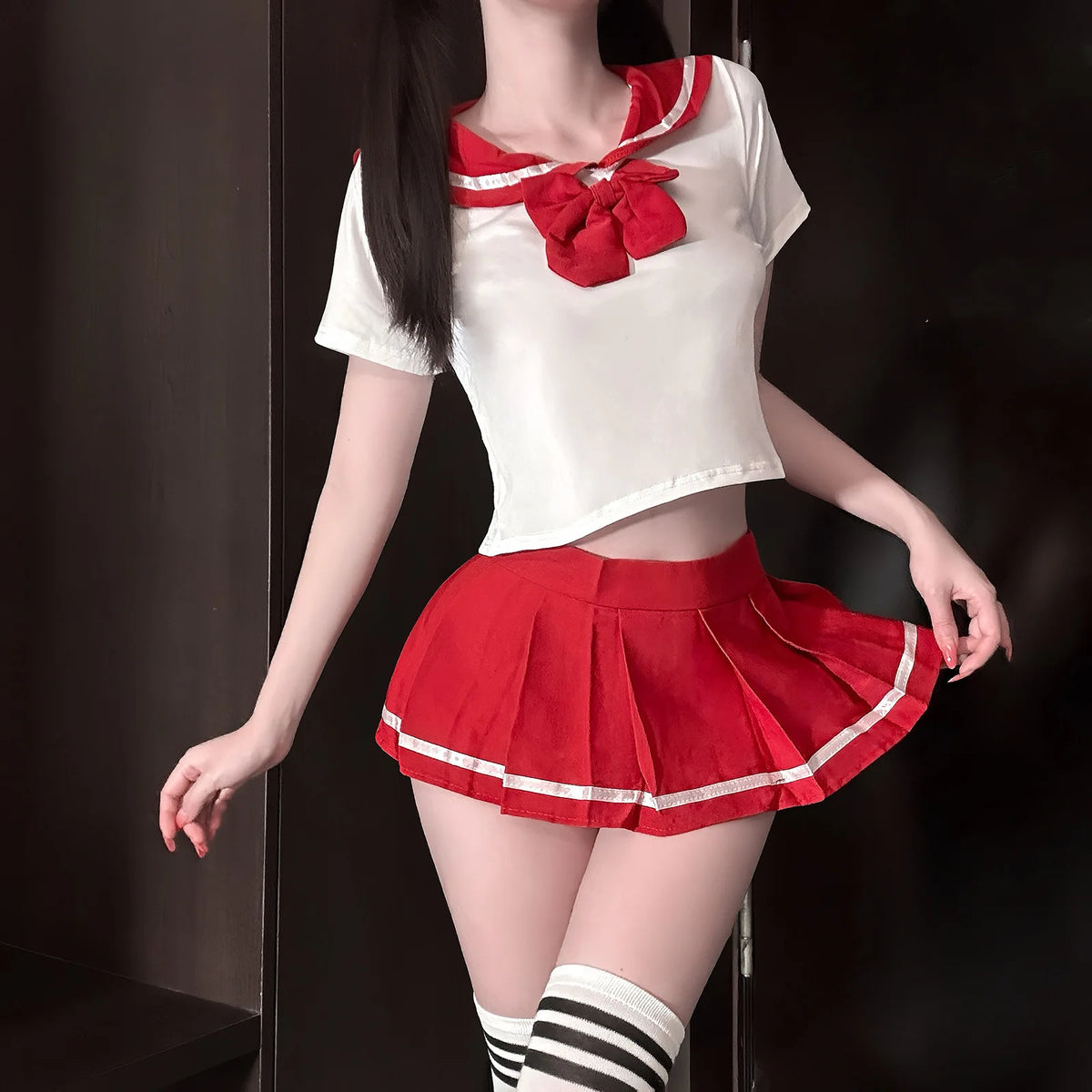 Japanese Korean Style Student Uniform Cosplay Costume Women Sexy Lingerie Tops and Pleated Skirt Sets Role Play Costume