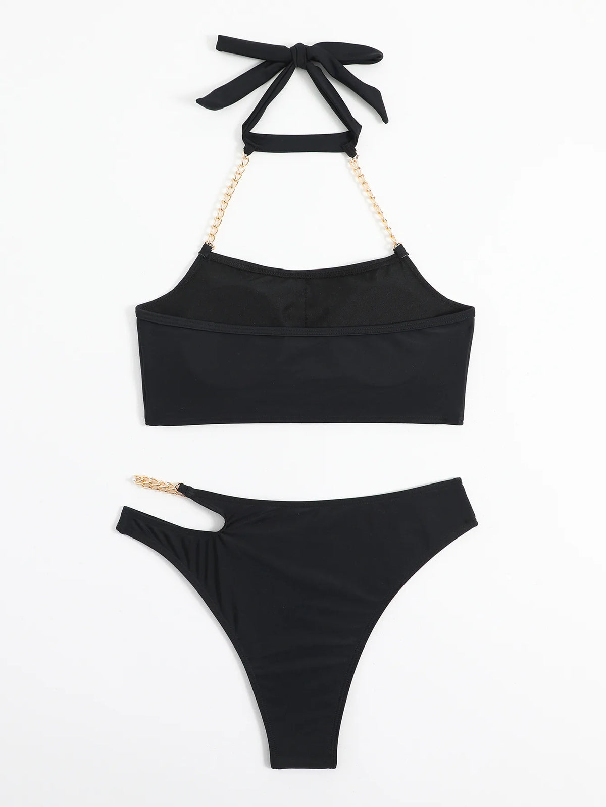 DEKA Women Push Up Metal Chain Neck Bikini Set Shoulder Straps High Waist Bottom Swimwear Women Swimming Beach Bathing Suit