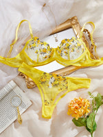 Fairy Bra Set Women Bralette 2-Piece Underwear Sets Floral Embroidery Steel Ring Bra And Panty Set