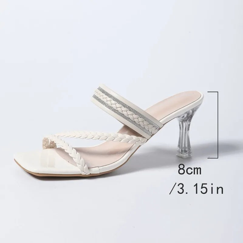 2026 NEW FashionHigh Heel Sandals Women Black Thin Heeled Square Toe Slippers Woman Summer Elegant Dress
