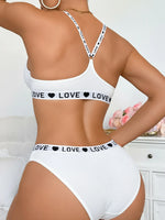 Letter strap Women's underwear set with Push up and Rib Knit underwire Women Bra Panties Letter Comfort lingerie set