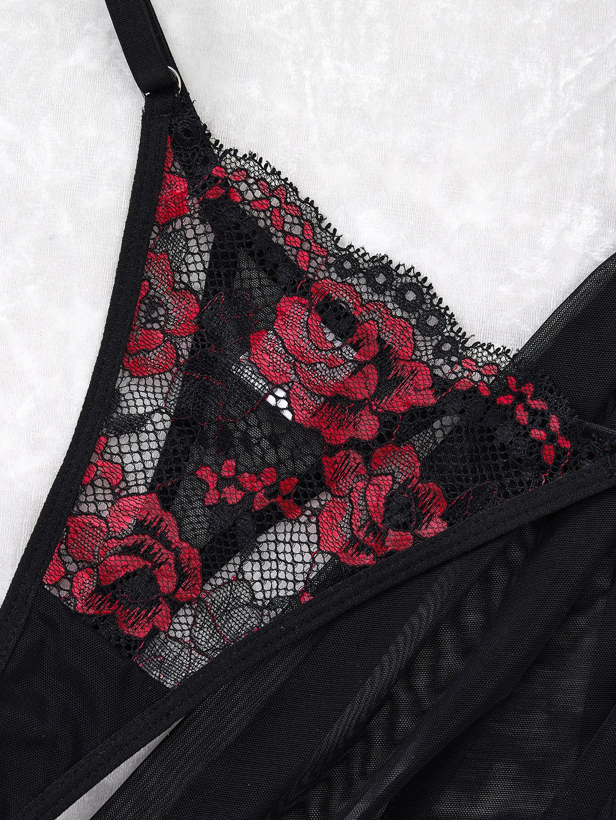 Lady's Sexy Lace Black Strapless Nightgown, Transparent Lace Nightgown, Floral Pattern with Strapless Transparent ZA825133