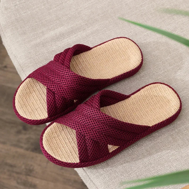 Breathable Cotton Linen Slippers For Women Men Spring Summer House Shoes Anti-slip Solid Color Couples Home Floor Slides