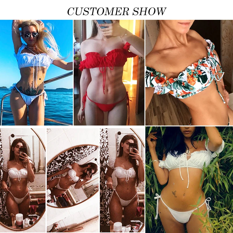 DEKA Brazilian Puff Sleeve Bikini Set Women Thong Swimsuit Printed High Waist Swimwear Bathing Suit Beachwear Push Up Bikini