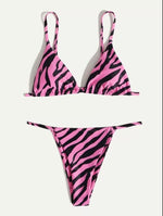 Women's Zebra Stripe Print Bikini Set Casual Sexy Backless Tie Swimwear Top Beach Vacation Two-Piece Swimsuit