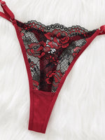Wine Red Rose Floral Embroidery Mesh Babydoll Lingerie Set Underwire Nightgown With Matching Thong Women Sleepwear ZA825133