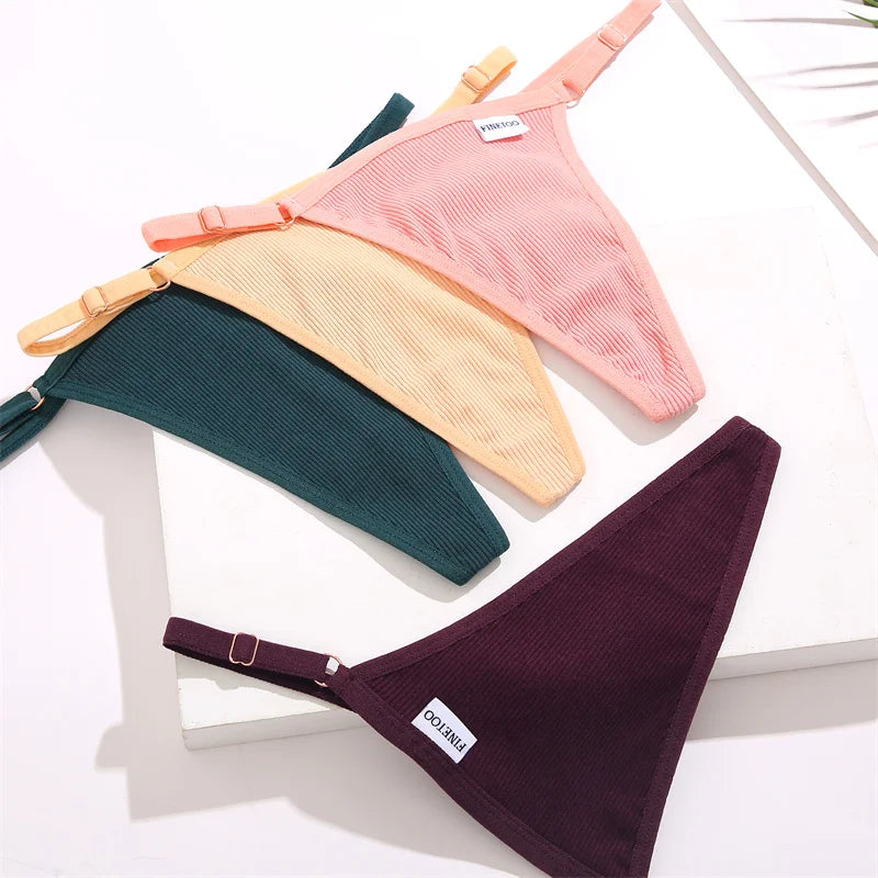 3PCS Women's Panties Cotton Thongs Adjustable Waist Sexy G-String Solid Color Seamless Intimate Female Underpants Lingerie S-XL