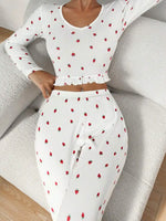 Autumn Winter Sleepwear Woman Pajamas Set for Sleeping Strawberry Printed Tops and Trousers Sets Home Clothes Loungewear