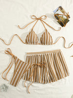 Sexy Black White Patchwork Bikini Set 2026 Women Striped High Waist Shorts 3 Piece Swimsuit Summer Push Up Bathing Suit Swimwear