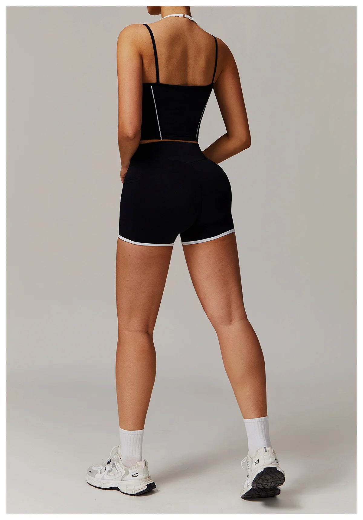 Yoga Shorts Sets Fake Two Piece Hanging Neck Shockproof Vest High Waist Pants Fitness Suit Breathable Women's Tight Sports Set