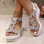 Rhinestone Butterfly Decor Chunky Platform Sandals Women Fashion Slip On Wedges Sandles Woman Lightweight Elastic Band Sandals