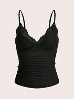 Sexy Contrast Lace Bow Front Crop Cami Top Women 2024 Summer Grunge Punk Y2K Clothes Ruched Skinny Backless Tee Shirt