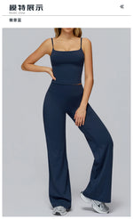 Yoga Suit Gym Fitness Set Hanging Neck Slim Sports Tank Top High Waist Wide Leg Pants Tracksuit Outdoor Running Athletic Wear