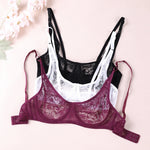 Sexy Lace Bras Transparent Ultra-Thin Sissy Lingerie Bra for Women See Through Embroidery Hollowed Out Brasserie A B C D DD Cup