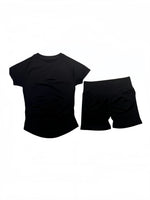 DFTLF Women 2PCS Seamless Yoga Suit Short Sleeve Top High Waist Shorts Quick Dry Breathable Gym Fitness Running Workout Sport