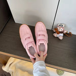 Retro Hook Loop Flat With Sneakers Suede Leather Round Toe Casual Outdoor Fashion Pink Solid Women's Sports Shoes 2026 Newest