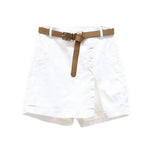 Women Skirt Shorts Above Knee Length High Waist Fake Two Piece Button Decor Side Split Pockets Straight Streetwear