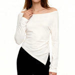 Women Irregular Crop Top YogaExercise Sports Gym Fashion Crop Top Casual T-Shirt Long Sleeve Boat Neck Solid Slim Sports Top