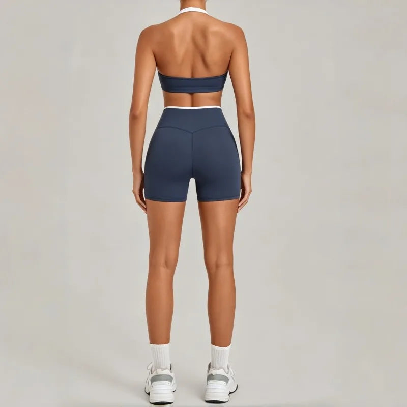 Women's Seamless Yoga Sets Sports Gym Fitness High-Waist Hip Lifting Shorts Suits Training Running Workout Beautiful Back Sets