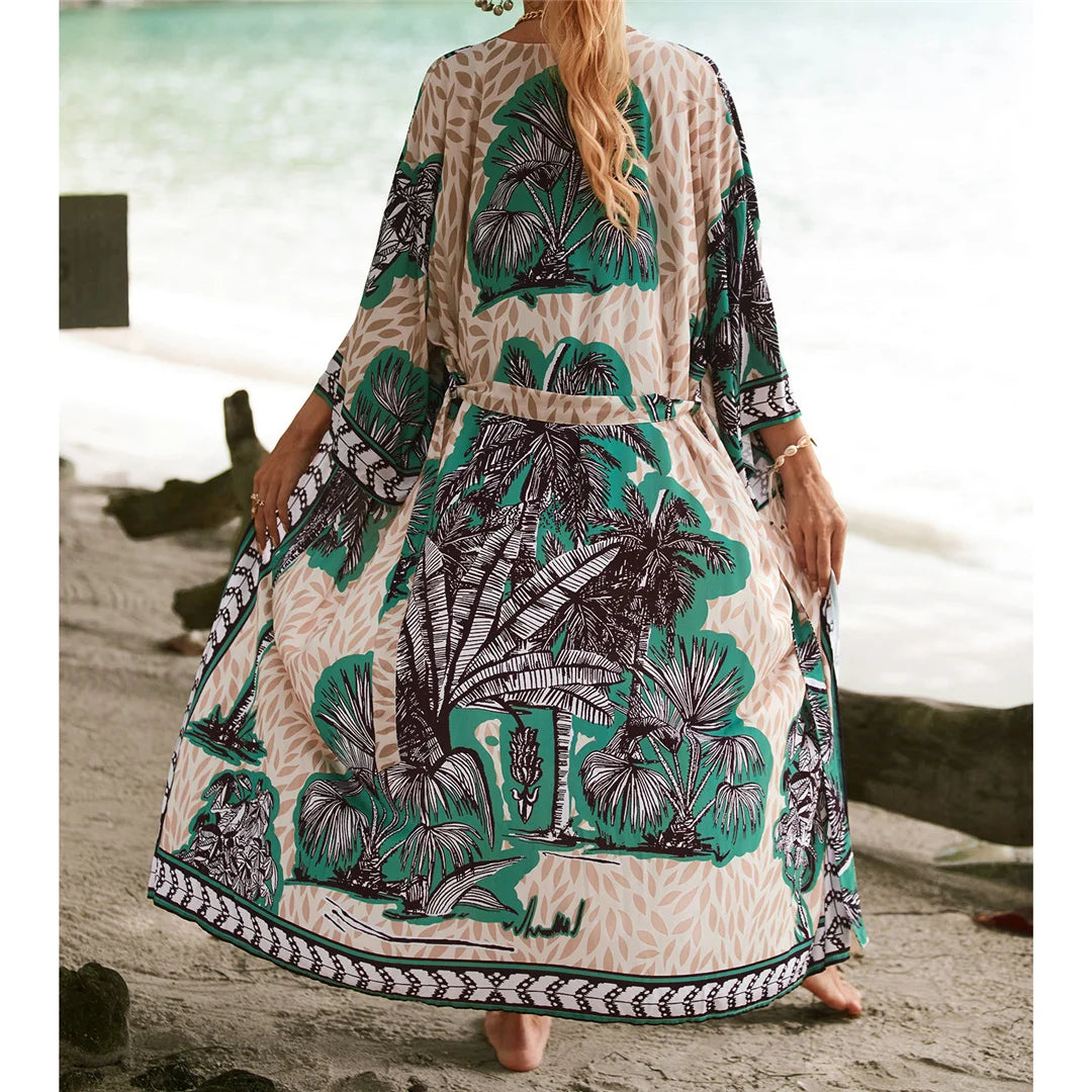 13 Colors Printed With Belt Crochet Knitted Tunic Beach Dress Beach Wear Beachwear Beach Cover Up Cover-upsFemale Women V7201