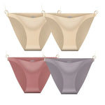 4Pcs/Set Ice Silk Bikini Panties Women Sexy Briefs Low Rise Underwear Seamless Underpants Solid Color Ultra-thin Lingerie M-XL