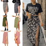 Vintage Skirt Summer Flower Leopard Print High Waist Stretch Long Skirt for Women A-Line Skirts Fashion Beach Maxi Skirt