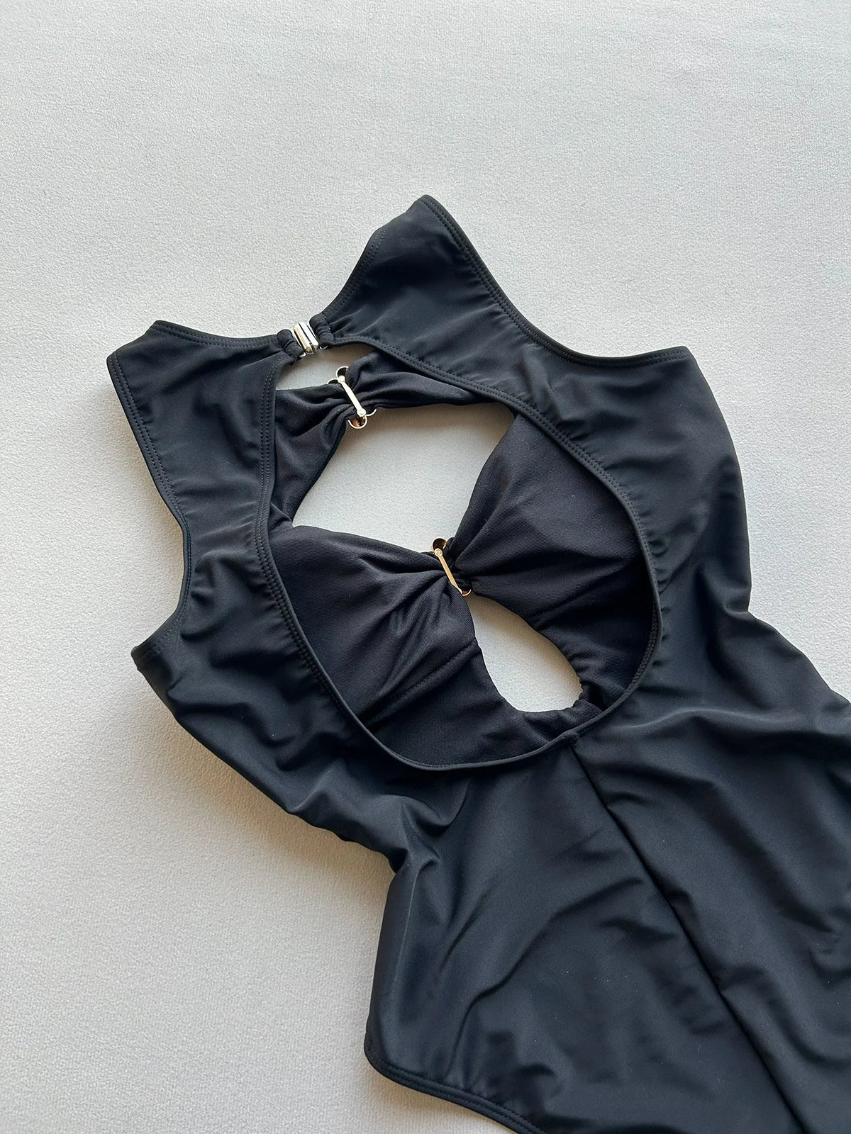 Sexy Hollow Out Metal Buckle One Piece Swimsuit 2026 Women Black Backless Slimming Bathing Suit Beach Holiday Swimwear Monokini