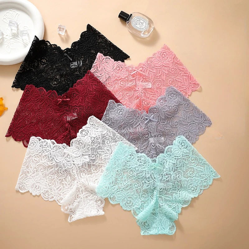 Women's Briefs Sexy Lace Mesh Panties Perspective Underwear Low Waist Solid Color Briefs Breathable Intimates Female Lingerie