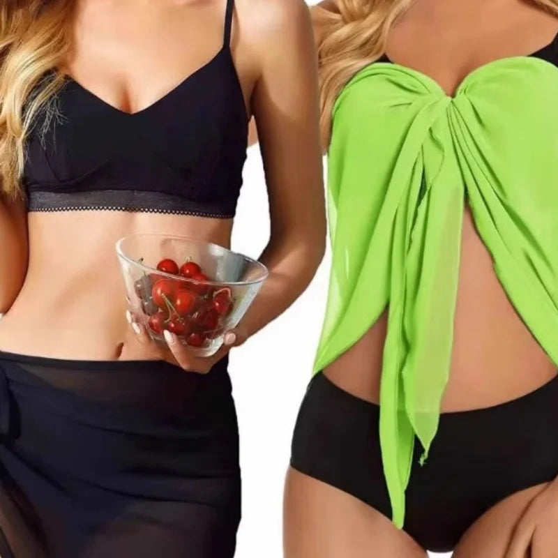 Summer Beach Swimwear Cover Up Wraps for Women Sexy See-Through Chiffon Wrap Skirts Sun Protection Bikini Cover Up Bathing Suits