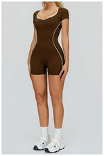 Yoga Set Women's Tracksuit Yoga Overalls One-Piece Sportswear Women's Short Sleeves Gym Workout Clothes Fitness Stretch Bodysuit
