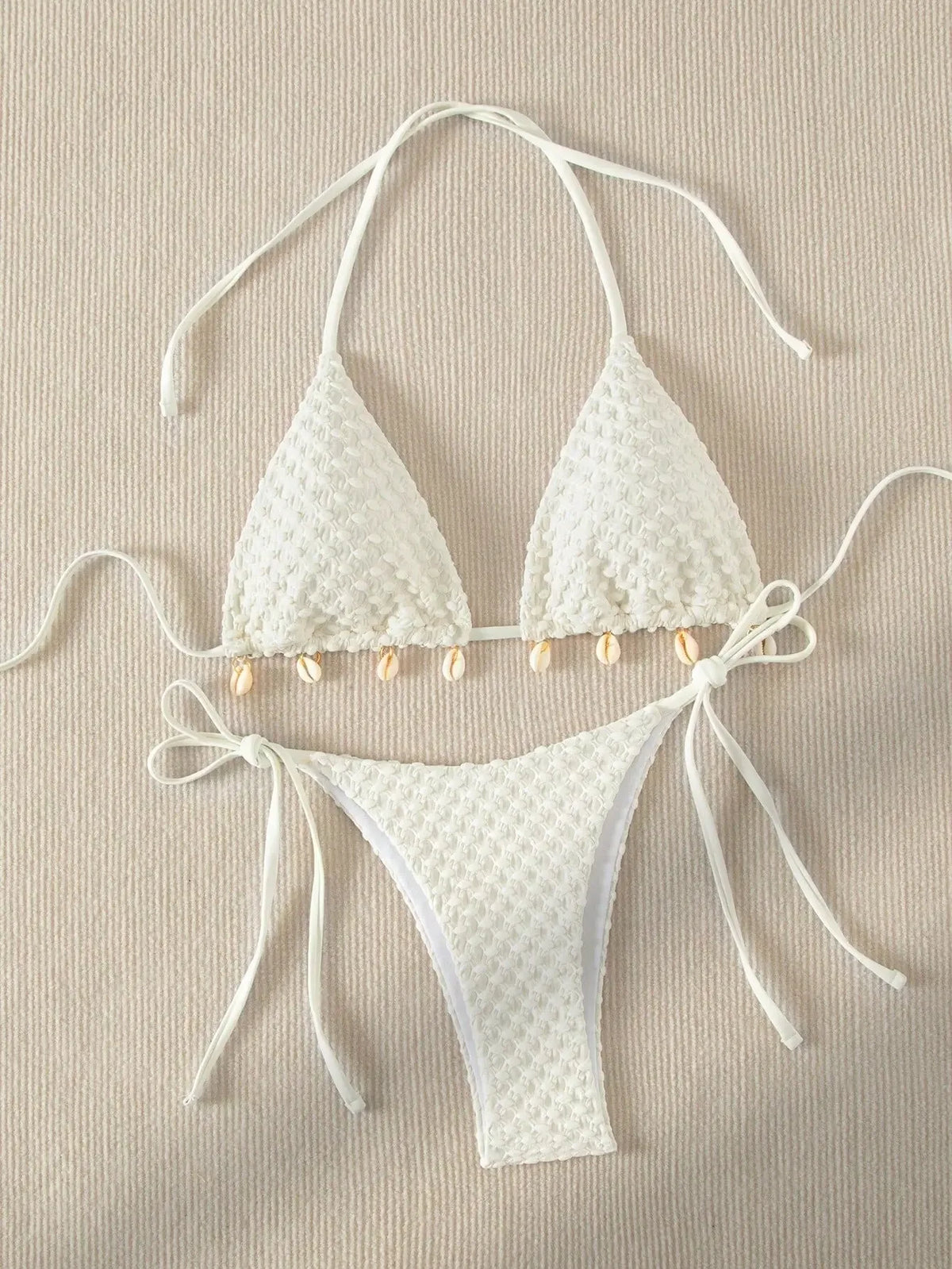 Sexy Bikini Set Shell Designer Swimsuit 2025 White Black Push Up Micro Bikinis Summer Bathing Suit Tie Side Triangle Swimwear