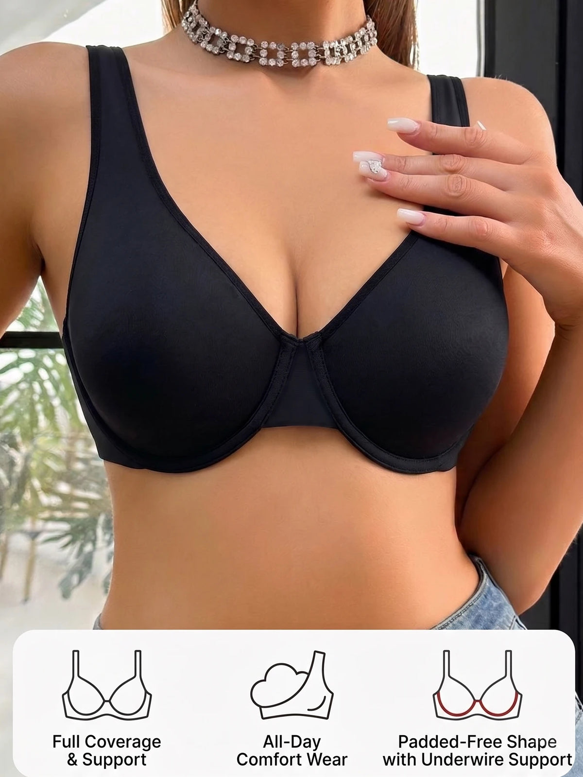 Solid Full Cup Women Bra Underwire Support No Padding Adjustable Wide Strap Everyday Comfort Lingerie