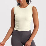 Women's Summer Nude I-Shaped Yoga Sports Vest Slimming Quick Dry Pleated Top for Fitness And Sports Activity