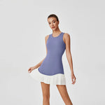 Women One-piece Tennis Dress Summer Black Contrast Pleated Anti Light Speed Dry Sports Dresses Hollowed Out Back Yoga Clothes