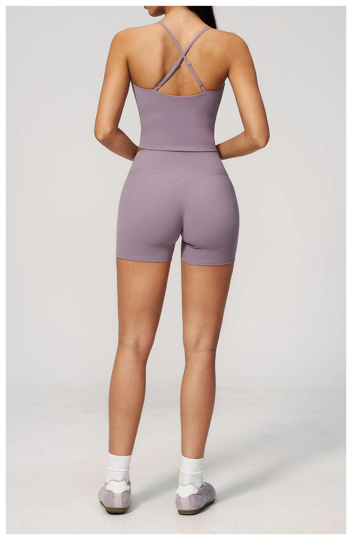 New Yoga Sets Women V Neck Back Criss Cross Sports Tank Top High Waist Butt Lift Shorts Fitness Suit Gym Running Workout Clothes