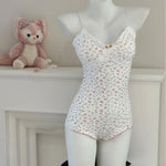 Summer Onesies Women Underwear Sexy Floral Print Bodysuit Lace Trim Sleeveless Slim Fit Jumpsuit Romper Nightwear Lingerie