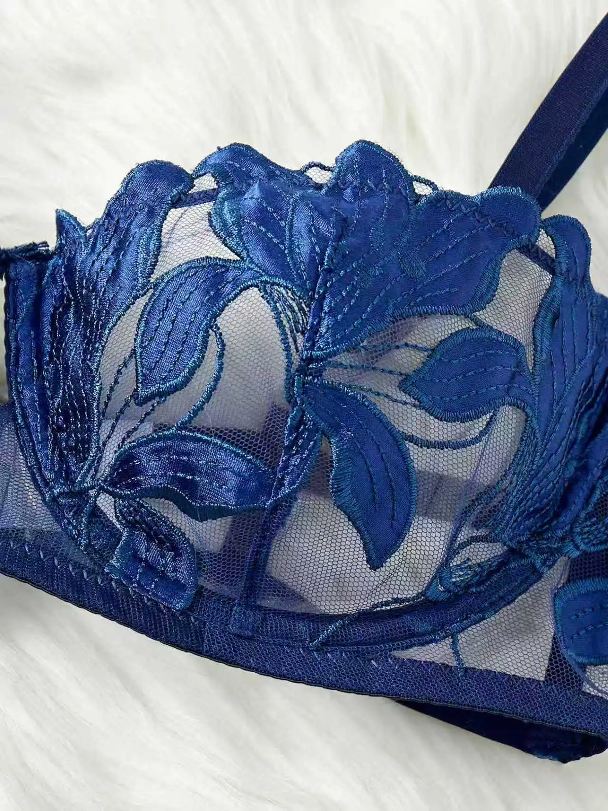 Floral Embroidery Sexy Lingerie Set Women Transparent Bralette Underwire Push Up Bra Panty 2 Piece Set
