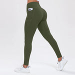  Women Leggings With Pockets Solid Color High Waist Butt Lifting Workout Tights Slim Elastic Pants Casual SportWear