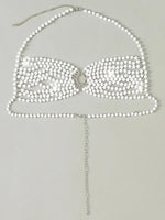Luxury Pearls Chain Halter Hollow Out See Through Bikini Top Female Swimsuit Women Swimwear Bather Bathing Suit Swim Beach Top