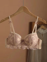 Antique French Lace Underwire Bra | Retro Petite Deep V Plunge Set | Summer Non-Padded Lingerie | Sexy Bridal Push Up Effect