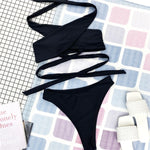 Sexy High Neck Cross Bikini Set 2026 Women Solid White Black Push Up Hollow Out Swimsuit Summer Bathing Suit High Waist Swimwear