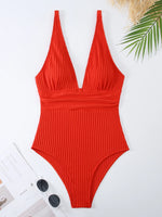 2026 V Neck Swimsuit One Piece Solid Vintage Swimwear Women One-piece Bathing Suit Female Padded Beach Wear Swimming Beachwear
