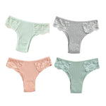 4Pcs/Set Women Cotton Low-Rise Briefs Lace Trims Brazilian Panties Sexy Lingerie Stretchy Underwear Female Underpants S-L