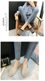 Spring and Autumn Flat Shoes Fashion Leisure Women's Flat Shoes Square Toe Knitting Elastic Comfortable Slip-on Boutique Shoes