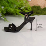 Women Crisscross Strap Square Toe Sandals Rhinestone Square Buckle Ankle Strap Stiletto Heel Wedding Party Evening Dress Heels